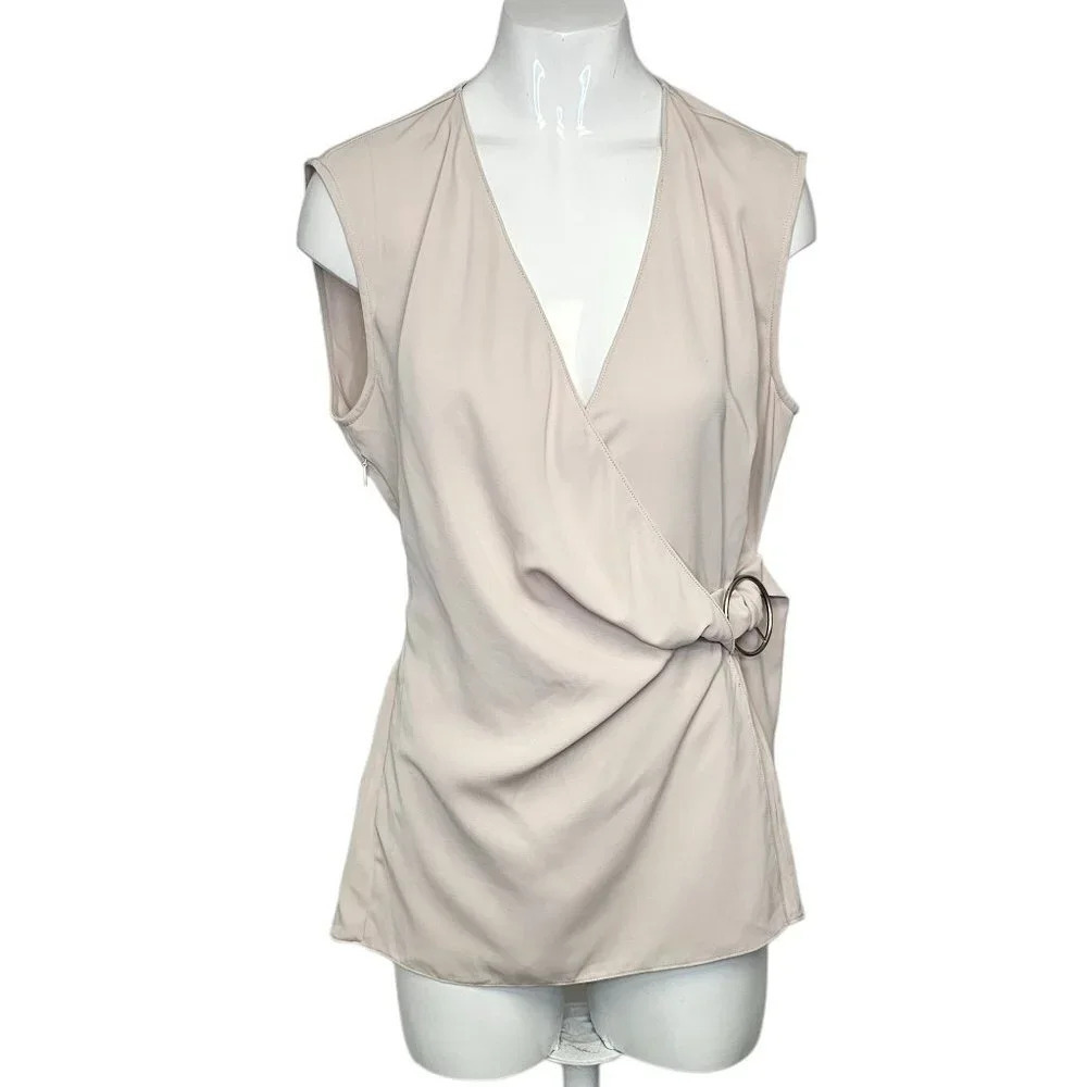 Sleeveless Wrap Top with Side Ring Detail - Cream